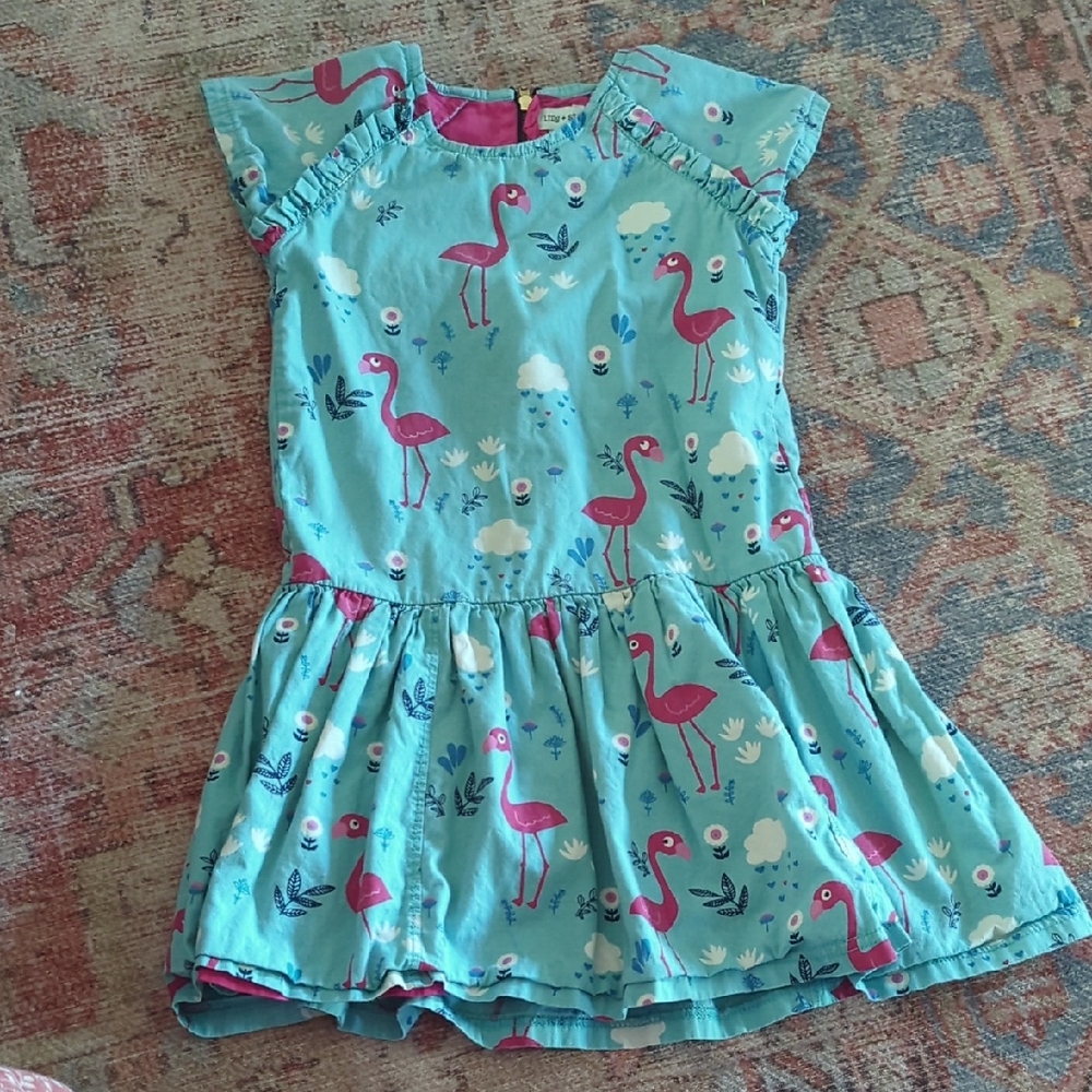 Flamingo Print Blue Dress
